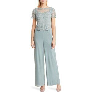 PISARRO NIGHTS Size 8 Light Green Beaded  Jumpsuit  NEW